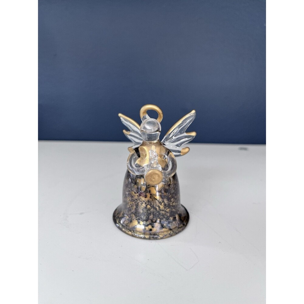 Vintage Angel Figurine Artisan Blown Glass Brown Gold Christmas Holiday Halo